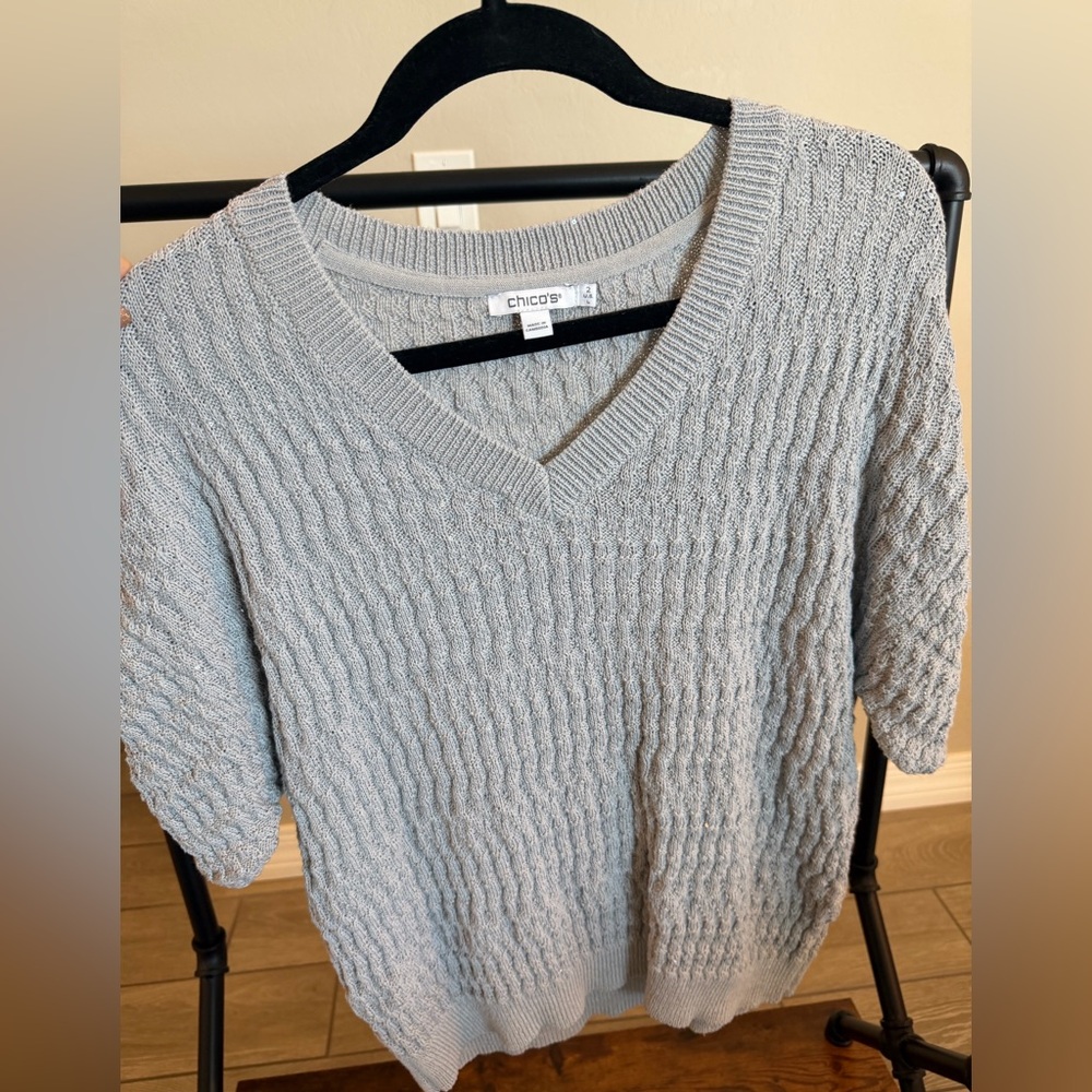 Chico's Light Gray V-Neck Sweater